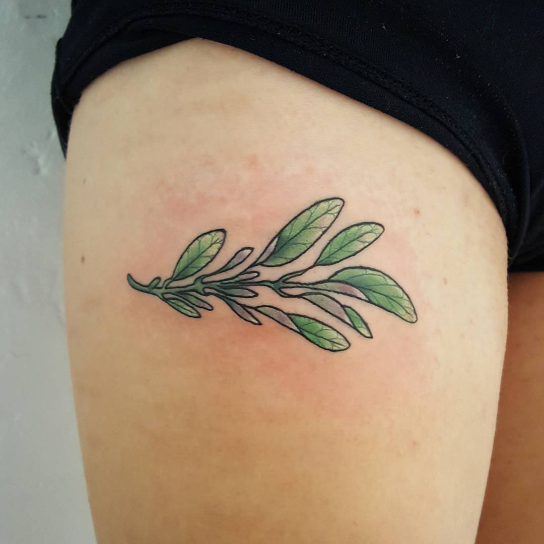 做农产品的松小姐大腿叶子纹身图案