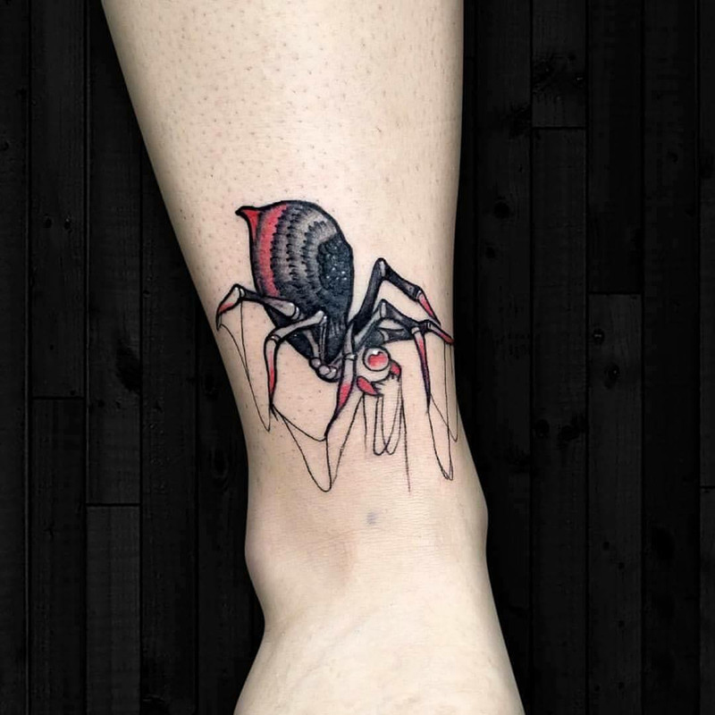 某鲜花店老板益小姐脚踝蜘蛛纹身图案